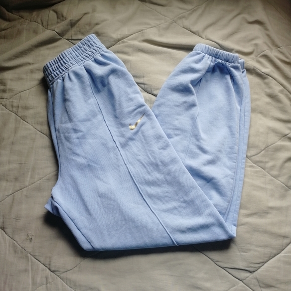 NIKE Sports Wear Trousers Light Blue Gold French Terry Sweatpants Lounge Small - Picture 2 of 11